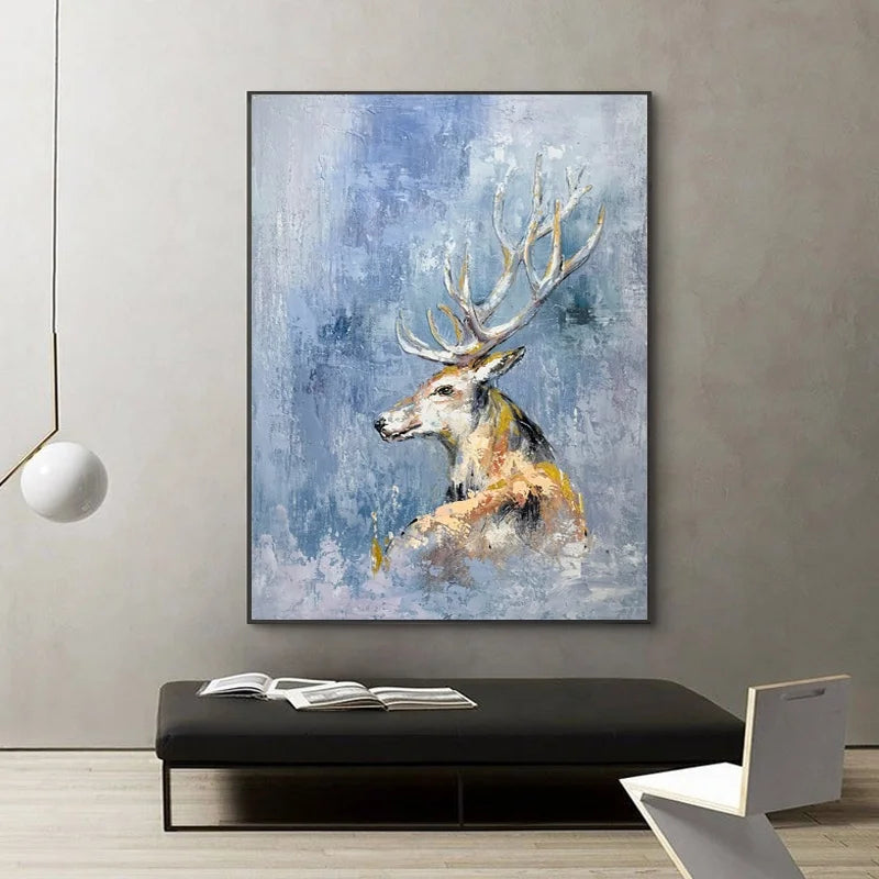High Quality Luxury Wildlife Canvas Artwork Living Room Decor Nordic Deer 3D Texture Palette Knife Acrylic Paintings