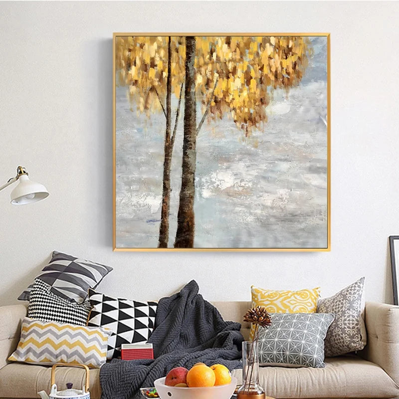 Wholesale Handmade Yellow Tree Landscape Oil Painting on Canvas Modern Natural Scenery Wall Art Other Painting