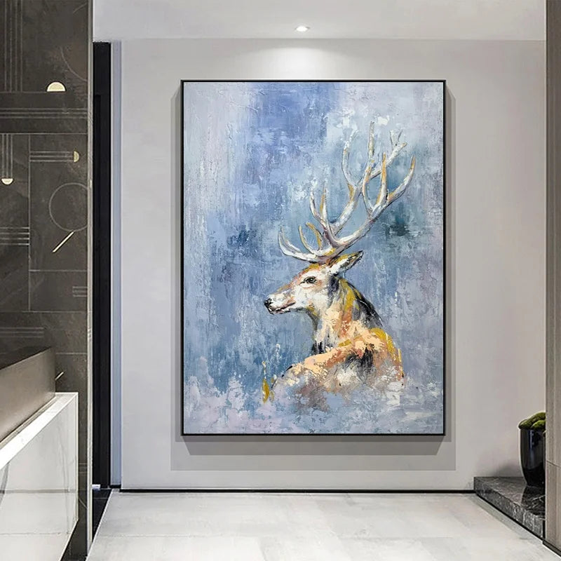 High Quality Luxury Wildlife Canvas Artwork Living Room Decor Nordic Deer 3D Texture Palette Knife Acrylic Paintings