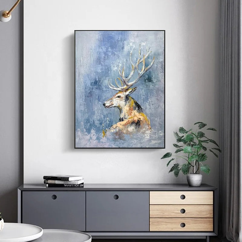 Painting Hand Painted Oil Paintings Colorful Deer Abstract Painting Animal Canvas Wall Art Home Decor
