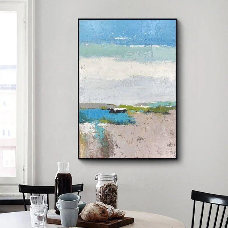 Framed Abstract Oil Painting Canvas Wal Handmade Countryside Landscapes Tree Road Canvas Oil Paintings for Wall Decor