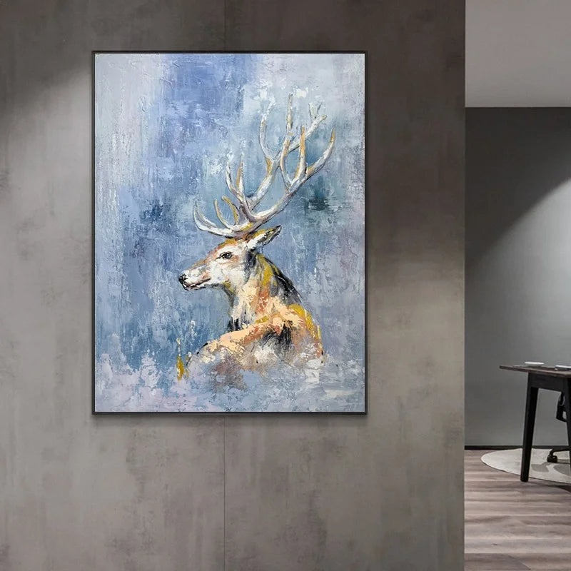 High Quality Luxury Wildlife Canvas Artwork Living Room Decor Nordic Deer 3D Texture Palette Knife Acrylic Paintings