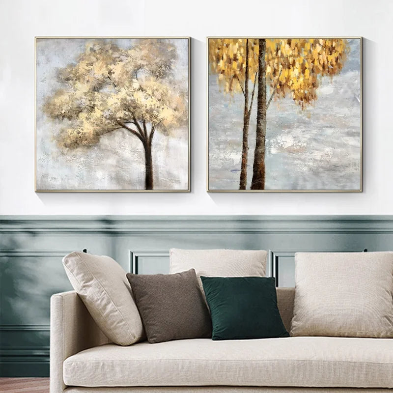 Wholesale Handmade Yellow Tree Landscape Oil Painting on Canvas Modern Natural Scenery Wall Art Other Painting