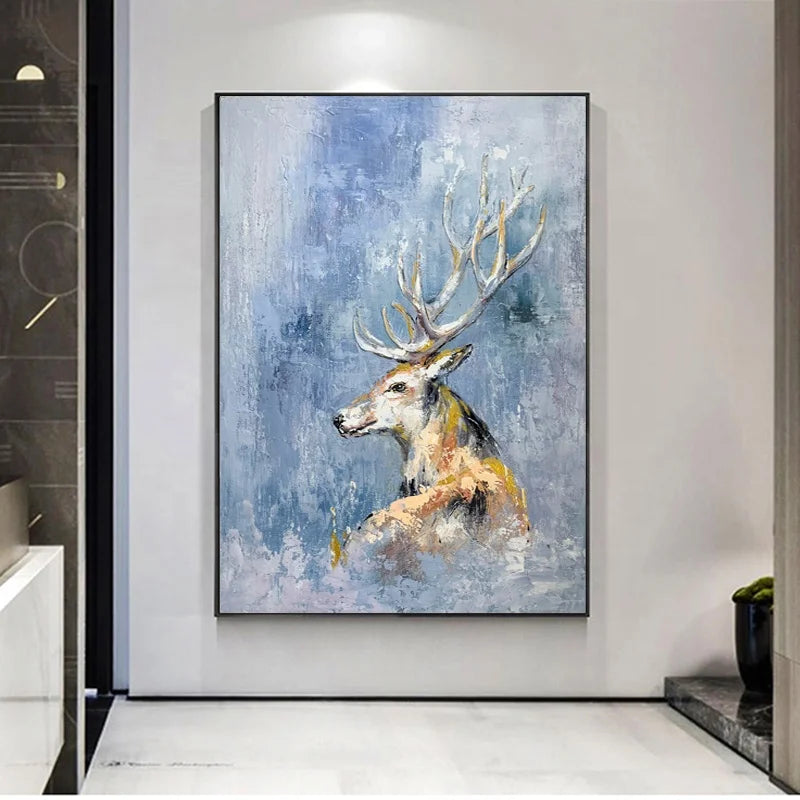 High Quality Luxury Wildlife Canvas Artwork Living Room Decor Nordic Deer 3D Texture Palette Knife Acrylic Paintings