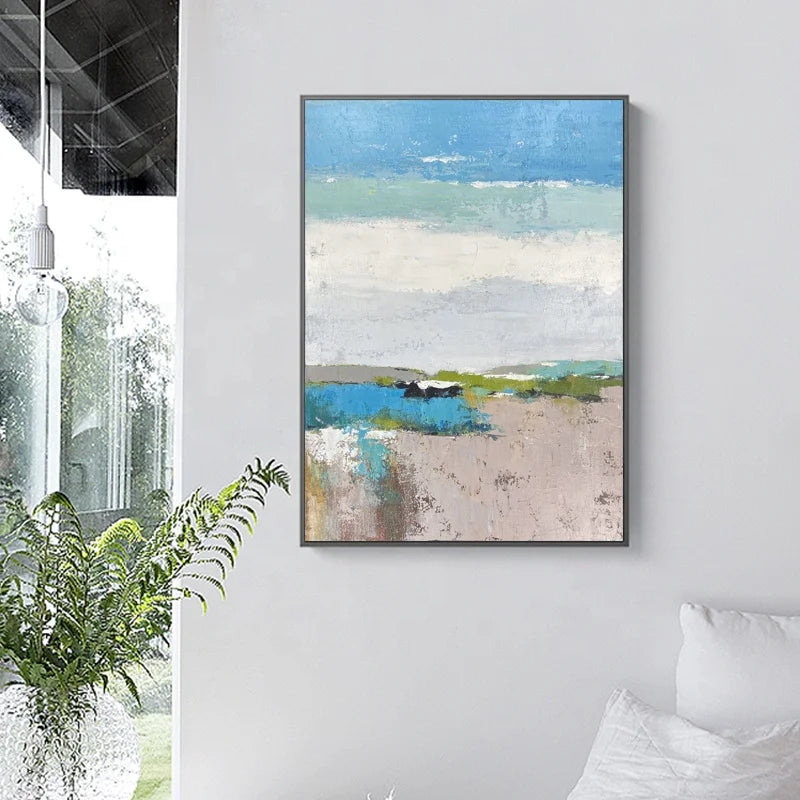 Framed Abstract Oil Painting Canvas Wal Handmade Countryside Landscapes Tree Road Canvas Oil Paintings for Wall Decor