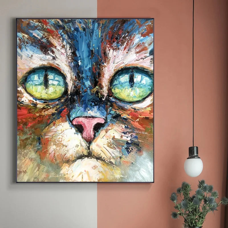 Modern Handpainted Home Decor Canvas Cat Painting Artwork Animal Oil Animal Painting on Canvas