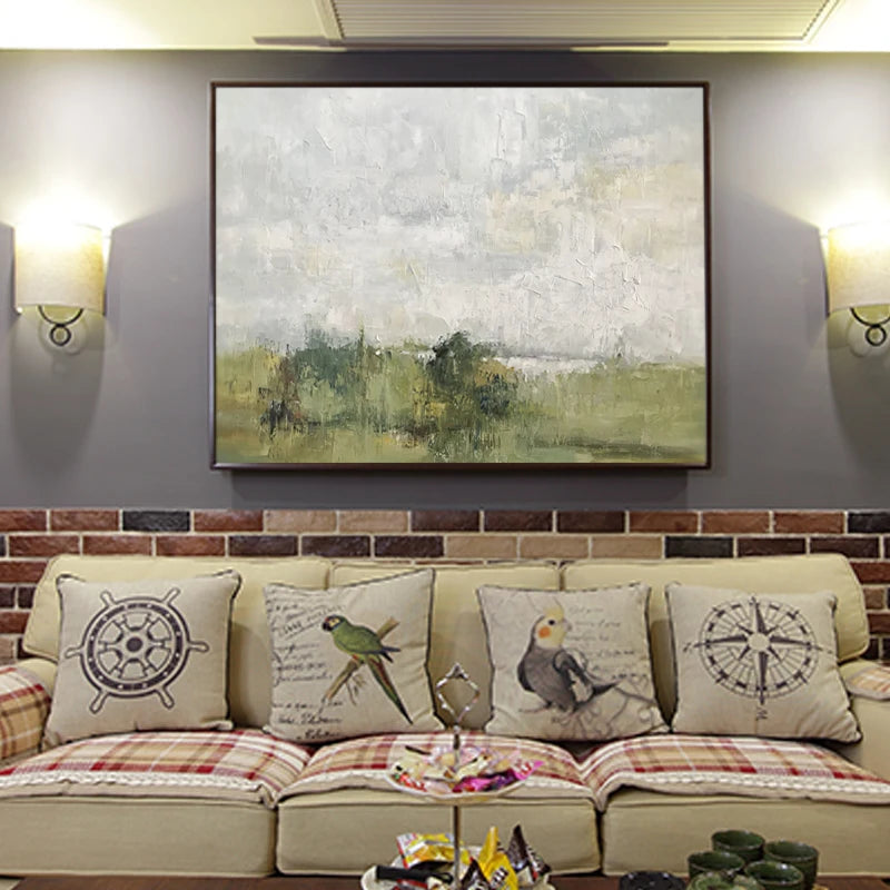 Decorative Silver Foil Abstract Canvas Wall Art Landscape Oil Painting for Home Decor