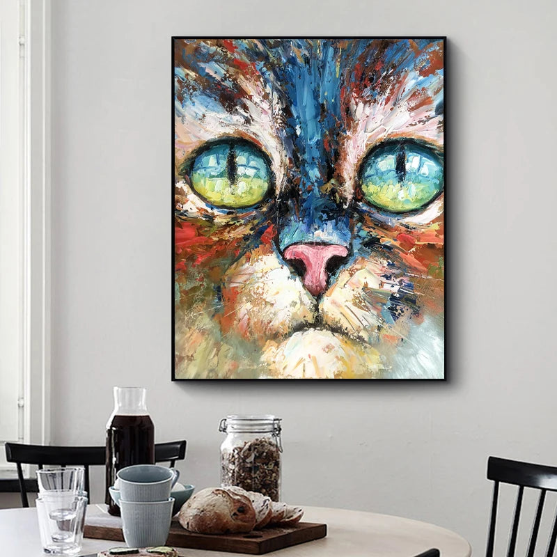 Modern Handpainted Home Decor Canvas Cat Painting Artwork Animal Oil Animal Painting on Canvas