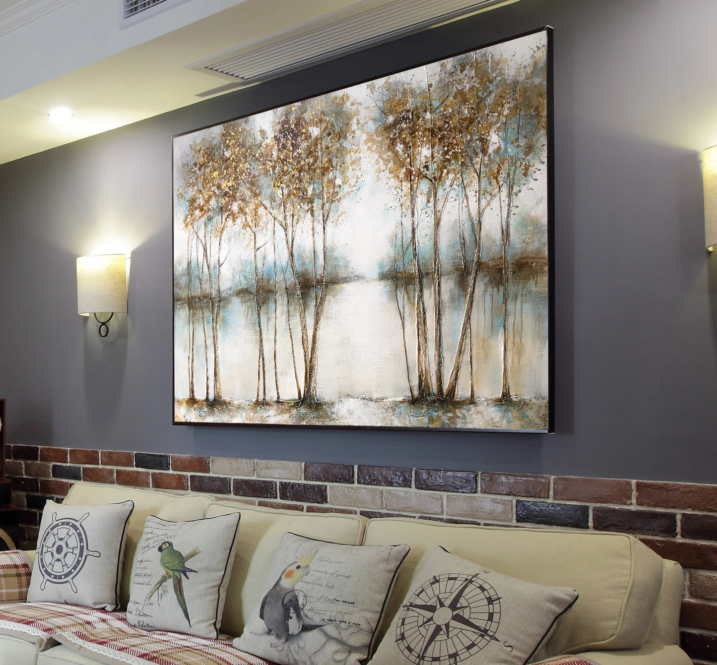Famous Painting 100% Hand Painted Shore Tree Abstract Oil Painting Canvas Office Wall Decoration Painting