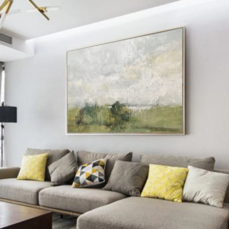 Decorative Silver Foil Abstract Canvas Wall Art Landscape Oil Painting for Home Decor