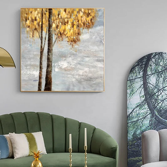 Wholesale Handmade Yellow Tree Landscape Oil Painting on Canvas Modern Natural Scenery Wall Art Other Painting